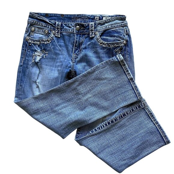 Miss Me Womens 30 US Size 10 Distressed Embellished Cuffed Capri Jeans Cowgirl - Picture 7 of 16